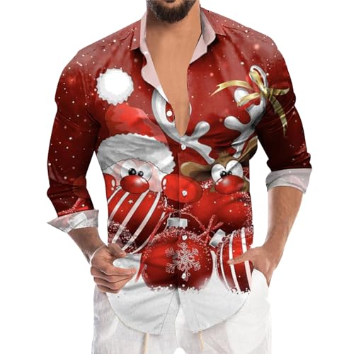 Blitzangebote des Tages, Lustig Weihnachten Hemd Herren 3D Druck Langarm Weihnachtshemd - Button Down Weihnachts Hemd Lässig Xmas Freizeithemd Christmas Personalisiert Shirts Fur Männer von DRALOFAO