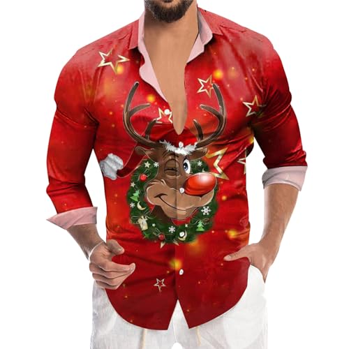 Blitzangebote des Tages, Weihnachten Hemd Herren Lustig Rentier 3D Druck Langarm Weihnachtshemd - Lässig Button Down Weihnachts Hemd Xmas Freizeithemd Herbst Winter Christmas Shirts von DRALOFAO