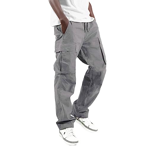 Cargohose Herren Baggy, Lang Hosen Cargo Mit Taschen Jogginghose Einfarbig Pants Baggy Baumwolle Sporthose Casual Freizeithose Elastische Taille Causal Tasche von DRALOFAO