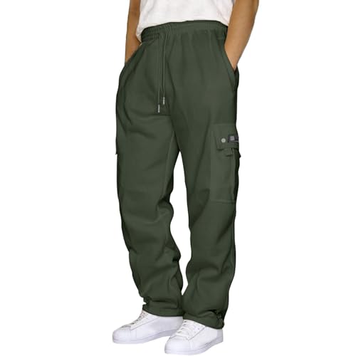 Cargohose Herren Baggy, Lang Hosen Cargo Mit Taschen Jogginghose Einfarbig Pants Herren-Cargohosen Baumwolle Sporthose Casual Freizeithose Elastische Taille Kordelzug Sweatpants von DRALOFAO