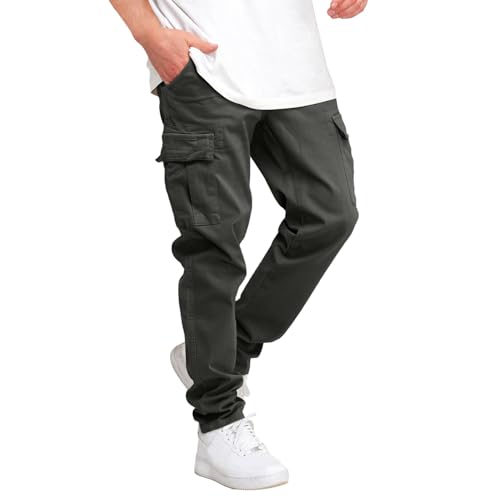 Cargohose Herren Baggy Lang-Hosen, Einfarbig Cargo Hosen Mit Taschen Jogginghose Outdoorhose Hose Baumwolle Lange Casual Freizeithose Pants von DRALOFAO