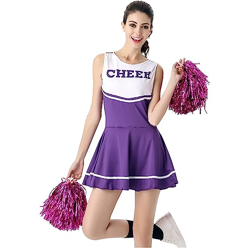 Cheerleader Damen Ärmellos Outfit - Kostüm Uniform Halloween Pom Poms Cheerleading Partykleid Karneval Chearleaders Sexy Tops Und Rock Kostüme Für Cheerleader-Kostüm von DRALOFAO