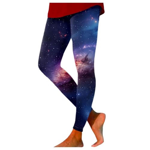 DRALOFAO Bunte Leggings 80Er, Galaxy Leggings Damen Galaxy Kostüm - Bunte Leggings Weltraum Kostüm High Waist Sportleggins Glitzer 3D Bedrucken Space Kostüm Fur Frauen Elastische Yogahose von DRALOFAO