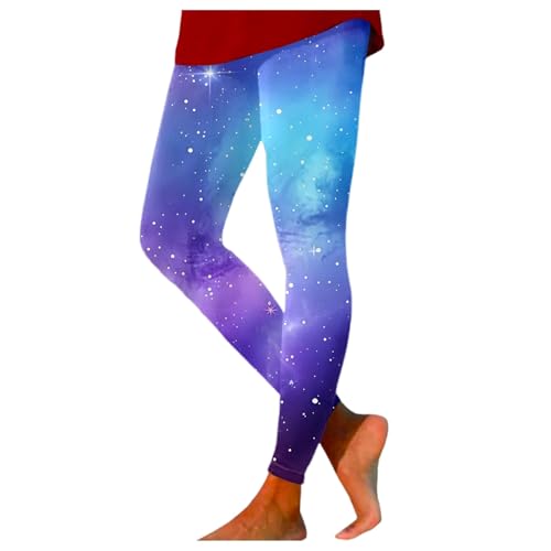 DRALOFAO Bunte Leggings 80Er, Galaxy Leggings Damen Galaxy Kostüm - Bunte Leggings Weltraum Kostüm High Waist Sportleggins Glitzer 3D Bedrucken Space Kostüm Fur Frauen Elastische Yogahose von DRALOFAO