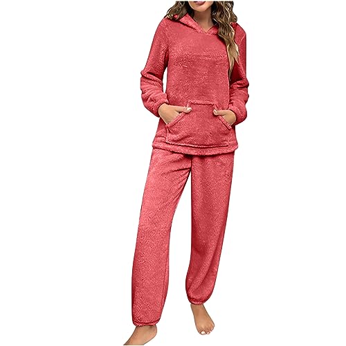 DRALOFAO Hausanzug Damen Winter,Pyjama Damen Winter Pyjama Damen Flanell Zweiteiler Lang Loungewear Set Kuschelig Bademantel Langarm Schlafanzug Reissverschluss Warm Lounge von DRALOFAO