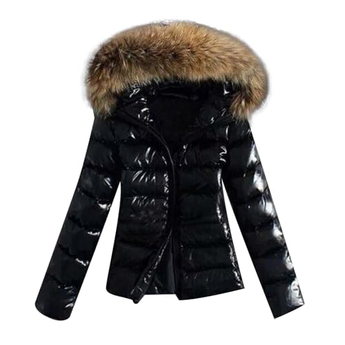 Puffer Jacke, Glänzende Schwarze Daunenjacke Damen Kurz Steppjacke - Warm Daunenmantel Mit Pelzkragen Mantel Winter Warmer Steppmantel Fleece Gefüttert Puffer Jacke Frauen Parka Puffer Jacke, Glänzende Schwarze Daunenjacke Damen Kurz Steppjacke - Warm Daunenmantel Mit Pelzkragen Mantel Winter Warmer Steppmantel Fleece Gefüttert Puffer Jacke Frauen Parka von DRALOFAO