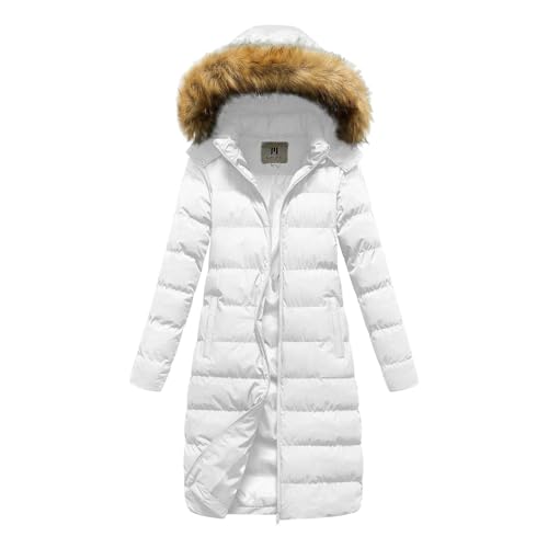 DRALOFAO Puffer Jacke Damen, Daunenmantel Damen Lang Winter Steppmantel Glänzend Daunenjacke - Warm Steppjacke Mit Abnehmbarer Kunstfell-Kapuze Winterjacke Fleece Gefüttert Puffer Jacke Parka von DRALOFAO