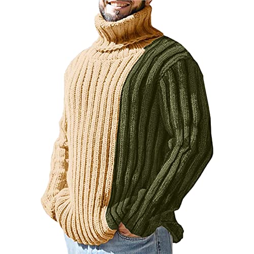 DRALOFAO Pullover Herren Rollkragen, Grobstrick Pullover Herren Winter Warm Rollkragenpullover - Strickpullover Mit Zopfmuster Einfarbig Rollkragen Pulli Herbst Winter Turtle Neck Sweater von DRALOFAO