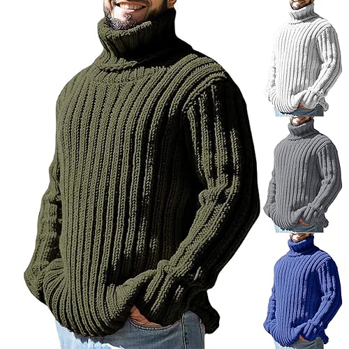 DRALOFAO Strickpullover Herren Winter, Grobstrick Pullover Herren Winter Warm Rollkragenpullover - Strickpullover Mit Zopfmuster Einfarbig Rollkragen Pulli Herbst Winter Turtle Neck Sweater von DRALOFAO