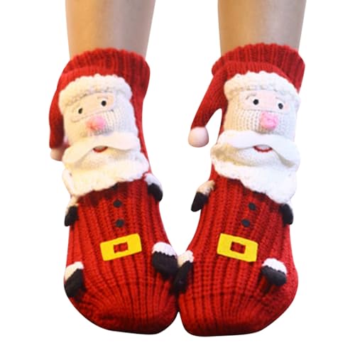 DRALOFAO Weihnachts Socken, Weihnachtssocken Damen Winter Niedliche Christmas Socks - Kuschelsocken Warme Kuschel Socken Cozy Lustig Wintersocken Weihnachtsstrümpfe Flauschige Plüsch von DRALOFAO