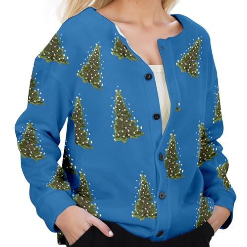 DRALOFAO Weihnachtsjacke Damen, Weihnachts Cardigan Damen Strickmantel Knopfleiste Weihnachten Strickjacke - Ugly Christmas Sweater Weihnachtspullover Sweatshirt Winter Gestricktes Jacke von DRALOFAO