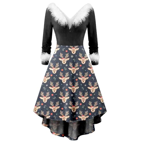 DRALOFAO Weihnachtskleid Damen, Kleider Weihnachten Damen Baumwolle Vintage Kleid Für - Weihnachtsfeier Outfit Lustig Dress Festliche Tunika-Kleid Langarm Elegant Cocktailkleid Weihnachtskleid von DRALOFAO