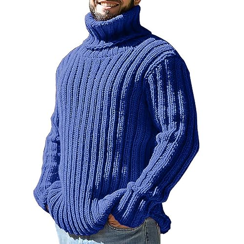 DRALOFAO Zopfmuster Pullover Herren, Grobstrick Pullover Herren Winter Warm Rollkragenpullover - Strickpullover Mit Zopfmuster Einfarbig Rollkragen Pulli Herbst Winter Turtle Neck Sweater von DRALOFAO