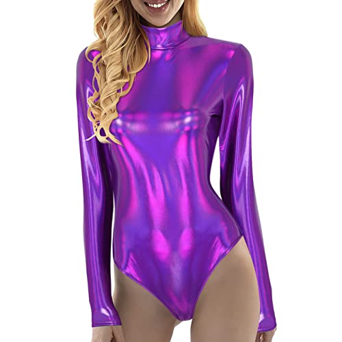 Damen Body Langarm, Metallic Ballettanzug mit Rundhals Ausschnitt, Gymnastikanzug für Ballett Sport Tanz Disko Kostüm Fasching - Diverse Größen - Damen Body Langarm, Metallic Ballettanzug mit Rundhals Ausschnitt, Gymnastikanzug für Ballett Sport Tanz Disko Kostüm Fasching - Diverse Größen - von DRALOFAO
