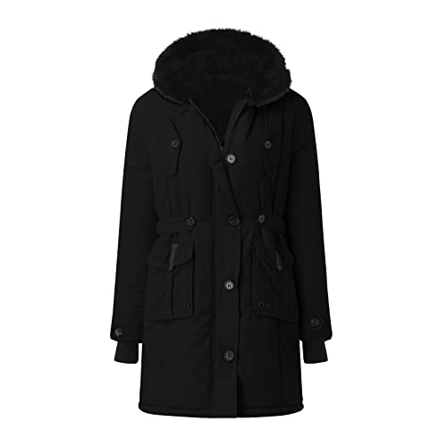 Damen Jacken,Winter Kurzmantel Damen Winterjacke Damen Mit Fellkapuze Wintermantel Damenmantel Warm Mäntel Verstellbarer Parka Winddicht Steppjacke Winterparka von DRALOFAO