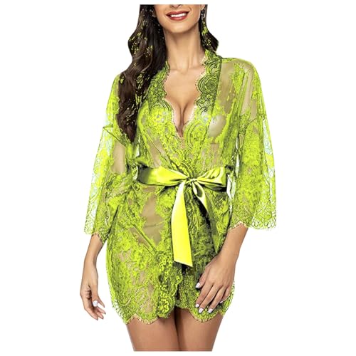 Damen Kimono Sexy Lange-Ärmel Spitzen Robe Volant Langarm Transparent Weiter Ärmel Morgenmantel Reizwäsche Nachtwäsche Bademantel Spitzen-Babydoll Damen Kimono Sexy Lange-Ärmel Spitzen Robe Volant Langarm Transparent Weiter Ärmel Morgenmantel Reizwäsche Nachtwäsche Bademantel Spitzen-Babydoll von DRALOFAO