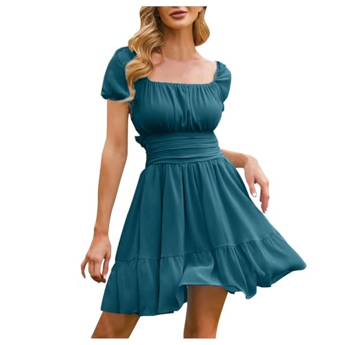 Damen Langarm Rückenfrei Chiffonkleid A Linien Kleider Rüschenkleid Puffärmel Kurzarm Swing Freizeitkleider Kurz Cocktailkleid Ballkleid Partykleid von DRALOFAO