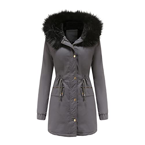 Damen-Mäntel,Dicke Winterjacke Damen Winterjacke Damen Warme Wintermantel Parka Mit Tasche Damenmantel Kapuze Steppjacke Bequemes Damenwinterjacke Kapuzenmantel von DRALOFAO