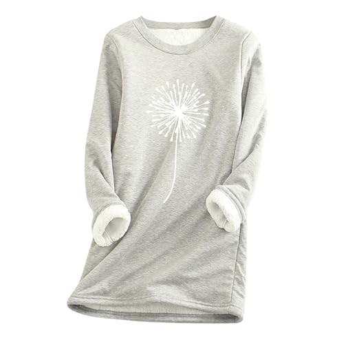 Damen Pullover Warm Thermo Winter Thermopulli Für - Winterpullover Fleece Gefüttert Teddy Warmer Gefütterte Gefütterter Fleecepullover Einfarbig Rundhals Sweatshirt Ohne Kapuze Langarm von DRALOFAO