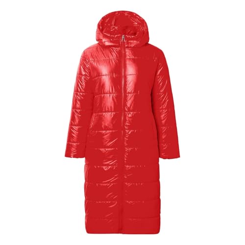 Damen Winterjacke, Steppjacke Damen Lang Leicht Daunenmantel Glänzende Daunenjacke Mit Kapuze - Warm Steppmantel Gefüttert Puffer Jacke Frauen Zipper Winterjacke Lang Skijacke von DRALOFAO