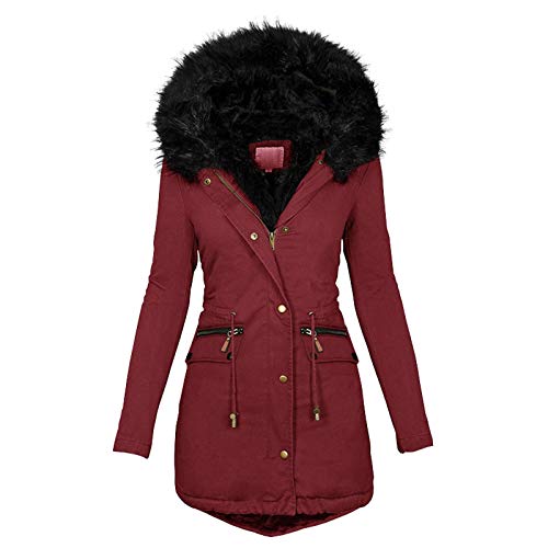 Damen Winterjacke, Wintermantel Damen Warm Gefüttert Winterjacke Mit Fellkapuze - Warme Lang Winterparka Reißverschluss Knopfverschluss Winterjacken Winddicht Wasserdicht Outdoorjacke von DRALOFAO