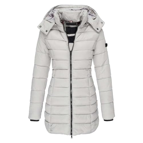 Daunenjacke Damen, Winterjacke Damen Lang Warm Gefüttert Daunenmantel Mit Kapuze - Outdoor Wasserdicht Daunenjacke Winter Puffer Steppjacke Dicke Zipper Steppmantel Winddicht Parka Jacke von DRALOFAO