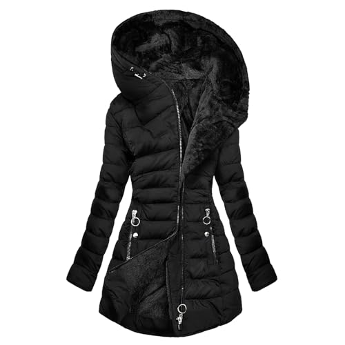 Daunenjacke Damen, Wintermantel Damen Warmer Gefüttert Winterjacke Lang Steppjacke Fleece Daunenjacke Langarm Winddicht Parka Jacke Große Größen Damenmantel Casual Outdoorjacke Winter Trachtenjacke von DRALOFAO