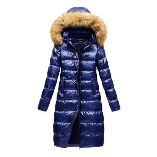Daunenjacke Damen Lang, Daunenmantel Damen Lang Winter Steppmantel Glänzend Daunenjacke - Warm Steppjacke Mit Abnehmbarer Kunstfell-Kapuze Winterjacke Fleece Gefüttert Puffer Jacke Parka Daunenjacke Damen Lang, Daunenmantel Damen Lang Winter Steppmantel Glänzend Daunenjacke - Warm Steppjacke Mit Abnehmbarer Kunstfell-Kapuze Winterjacke Fleece Gefüttert Puffer Jacke Parka von DRALOFAO