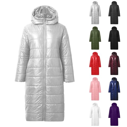 Daunenmantel Damen Lang, Steppjacke Damen Lang Leicht Daunenmantel Glänzende Daunenjacke Mit Kapuze - Warm Steppmantel Gefüttert Puffer Jacke Frauen Zipper Winterjacke Lang Skijacke von DRALOFAO