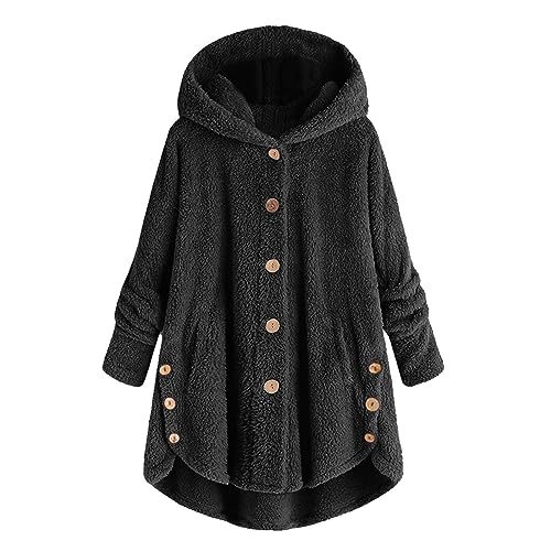 Fleecejacke Hoodie Herbst Winter Damen, Sweatshirt Jacke Mit Taschen Kuscheljacke Teddyfleece Kapuzenjacke Damen Kapuzenpullover Teddy Fleece Warm Casual Einfarbig Langarm Hoodies von DRALOFAO