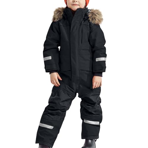 Fleecejacke Kinder, Schneeanzug Kinder Skioverall Fleece Wasserdicht Schneeoverall Mit Kapuze Skianzug - Winddicht Winter Daunenjacke Verdickt Atmungsaktiv Skihose Unisex Warmes Outdoor Winteranzug von DRALOFAO