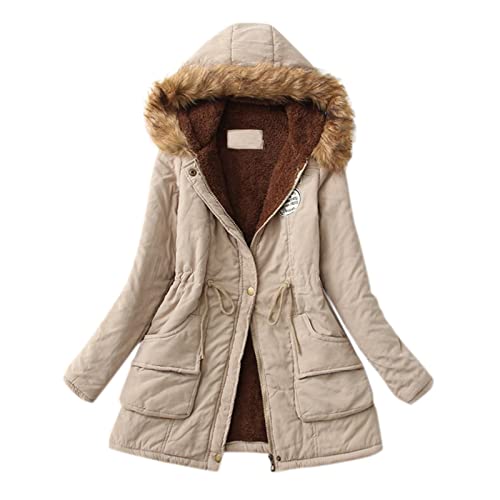 Gefütterte Jacke Damen,Winterparka Damen Winterjacke Damen Mit Fellkapuze Wintermantel Kapuzenmantel Casual Damenwinterjacke Langarm Mäntel Elegant Parka Outdoorjacke von DRALOFAO