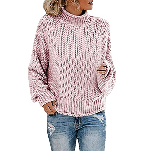 Grobstrick-Pullover Rollkragenpullover Damen Wollpullover Oversize Pullover Winter - Grobstrickpullover Rolli Langarm Rollkragen Pulli Fleecepullover Strick Warm Stehkragen Für von DRALOFAO