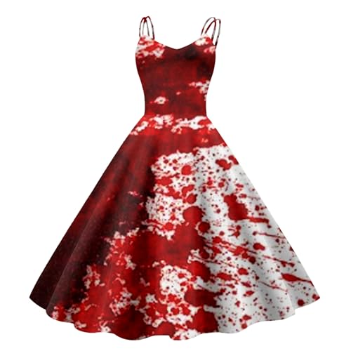 Halloween Kleid Damen Gruselig Kleider Mit Blutigem Print Halloween Kostüme - Zombie Braut Horror Blutiges Aufdruck Brautkleid Ärmellos Kleid Mittelalter Cocktailkleid Party Karneval Kleider von DRALOFAO