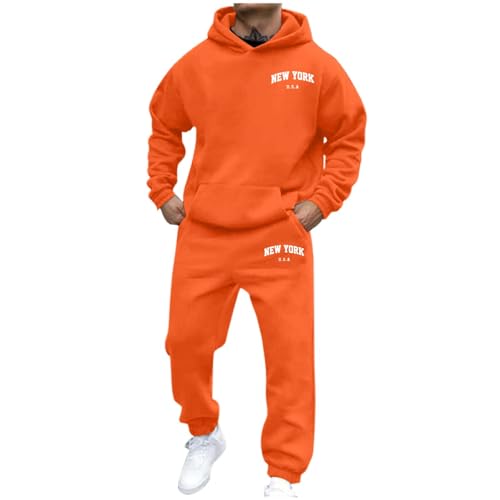 Herren Jogginganzug, Jogginganzug Herren Baumwolle 2-Teilig Set Kapuzenpullover Und Jogginghose Trainingsanzug Winter Einfarbig Langarm Hoodie Mit Taschen Baggy Sportanzug Streetwear Freizeitanzug von DRALOFAO