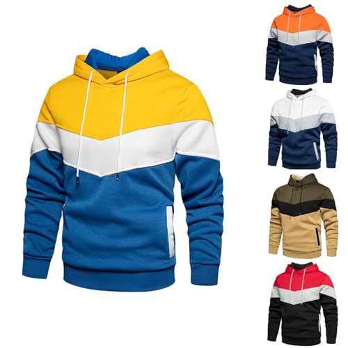 Hoodie Herren Farbblock Langarm Pullover Mit Kapuze Und Taschen Sweatshirt - Baumwolle Kapuzenpullover Sport Outwear Hoodie Casual Patchwork Tops Winter Warm Kaputzenhoodie Mit Kordelzug von DRALOFAO