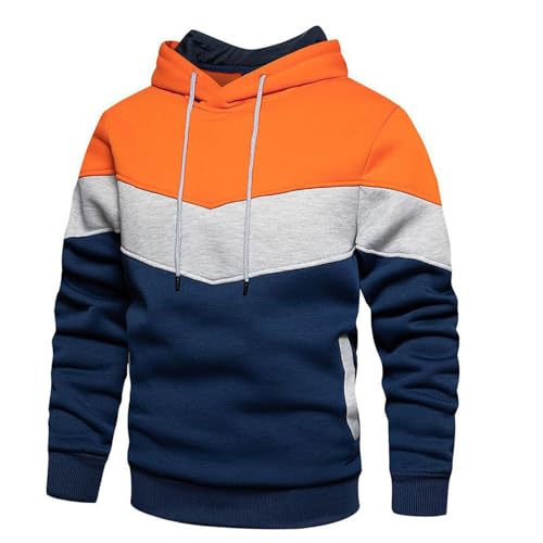 Hoodie Herren Patchwork Langarm Sweatshirt Baumwolle Kapuzenpullover Mit Taschen - Sport Outwear Hoodie Casual Patchwork Tops Winter Warm Kaputzenhoodie Mit Kordelzug Für Männer von DRALOFAO