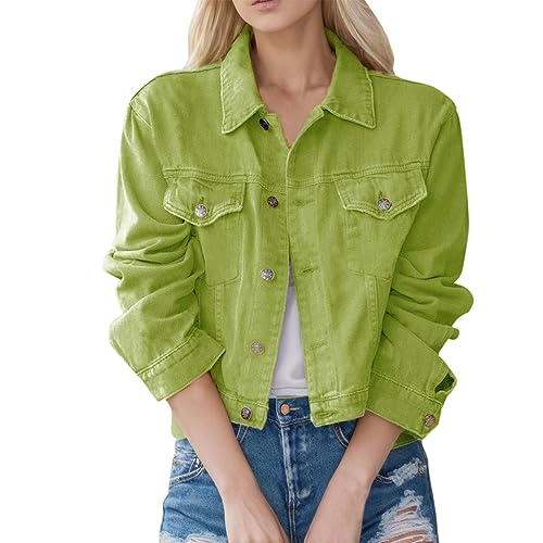 Jeans Jacken Damen Vintage Jacke - Jeansjacke Langarm Leichte Übergangsjacke Mit Tasche Denim Jacket Button Down Sweatshirt Knopf Y2k Top Frühling Sommer Autumn von DRALOFAO