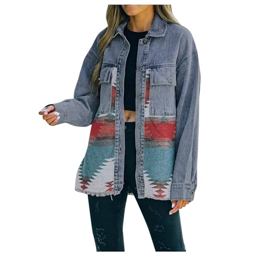 Jeansjacke Damen Leichte Denim Jacket - Übergangsjacke Langarm Jeans Jacke Slim Fit Casual Button Down Jacken Biker Lässige Vintage Mit Langen Ärmeln Und Taschen von DRALOFAO