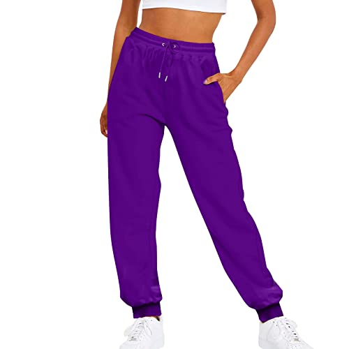 Jogginganzug Damen, Freizeithose Damen Mit Taschen Einfarbig Jogginghose - Joggpant Laufen Stoffhose Sommerlich Hose Relaxhose High Waist Sweathose Gerades Bein Hosen von DRALOFAO