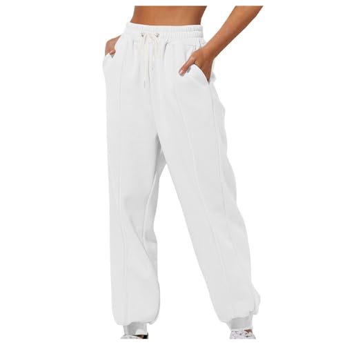 Jogginganzug Damen, Freizeithose Damen Mit Taschen Einfarbig Jogginghose - Relaxhose Laufen Joggpant Elegant Hose Baumwolle Stoffhose High Waist Trainingshose Sporthose Lang Bequem von DRALOFAO