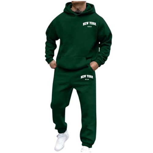 Jogginganzug Herren Winter, Jogginganzug Herren Baumwolle 2-Teilig Set Kapuzenpullover Und Jogginghose Trainingsanzug Winter Einfarbig Langarm Hoodie Mit Taschen Baggy Sportanzug Streetwear Freizeitan von DRALOFAO