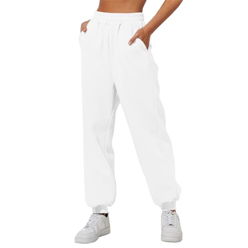 Jogginghose Damen Baggy, Freizeithose Damen Einfarbig Baumwolle Jogginghose - Elegant Hose Mit Taschen Stoffhose Laufen Joggpant Laufhosen High Waist Trainingshose Für Frauen von DRALOFAO