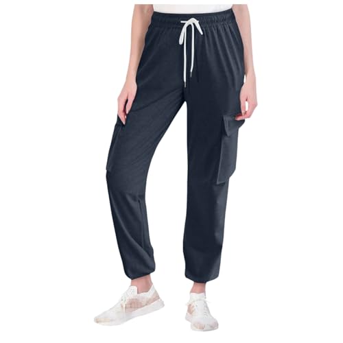 Jogginghose Teenager Mädchen, Jogginghose Damen Einfarbig Baumwolle Freizeithose - Joggpant Sportlich Stoffhose Elegant Relaxhose Mit Taschen Laufhosen High Waist Trainingshose Für Frauen von DRALOFAO