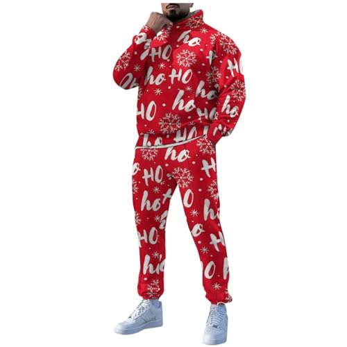 Jogginghose Weihnachten, Lustig Weihnachts Jogginganzug Herren Rentier Druck Weihnachtsanzug - 2-Teilig Langarm Weihnachts Hoodie Und Jogginghose Set Weihnachts Anzug Mit Tasche Männer Weihnachtskostü von DRALOFAO