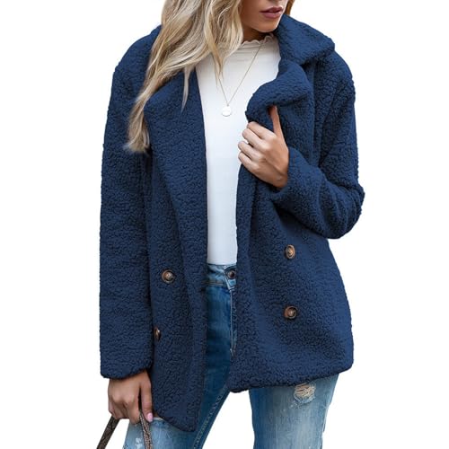 Kuscheljacke Damen, Fleecejacke Damen Winter Warme Plüschjacke Mit Taschen - Einfarbig Revers Flauschige Herbst Wintermantel Outdoor Teddyfleece Knöpfen Fleece Jacke Für Frauen von DRALOFAO