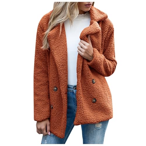 Kuscheljacke Damen, Fleecejacke Damen Winter Warme Plüschjacke Mit Taschen - Einfarbig Revers Flauschige Herbst Wintermantel Outdoor Teddyfleece Knöpfen Fleece Jacke Für Frauen von DRALOFAO