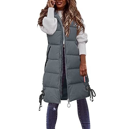 Lange Weste Damen Steppweste Mit Kapuze Warmer Daunenweste Mit Reissverschluss Taschen - Winter Übergangsweste Ärmellose Elegant Gilet Leicht Winterjacke Frauen Warme Softshelljacke Lange Weste Damen Steppweste Mit Kapuze Warmer Daunenweste Mit Reissverschluss Taschen - Winter Übergangsweste Ärmellose Elegant Gilet Leicht Winterjacke Frauen Warme Softshelljacke von DRALOFAO
