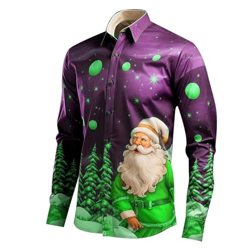 Lustig Weihnachten Hemd Herren 3D Druck Weihnachtsmann Weihnachtshemd - Langarm Knöpfbar Stehkragen Weihnachts Hemd Hawaii Hemden Männer Weihnachten Ugly Shirt Weihnachten Festival Party Shirt von DRALOFAO