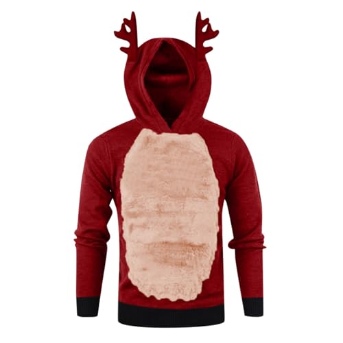 Lustig Weihnachts Hoodie Herren Rentier 3D Druck Weihnachten Pullover Ugly Christmas Sweater Mit Kapuze - Baumwolle Langarm Weihnachtspullover Bequemes Rundhals Weihnachts Sweatshirts von DRALOFAO